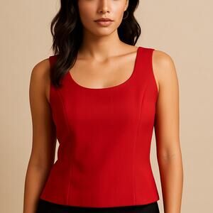 Kasper 90s Y2K Red Sleeveless Blouse Structured Shell Top Size M